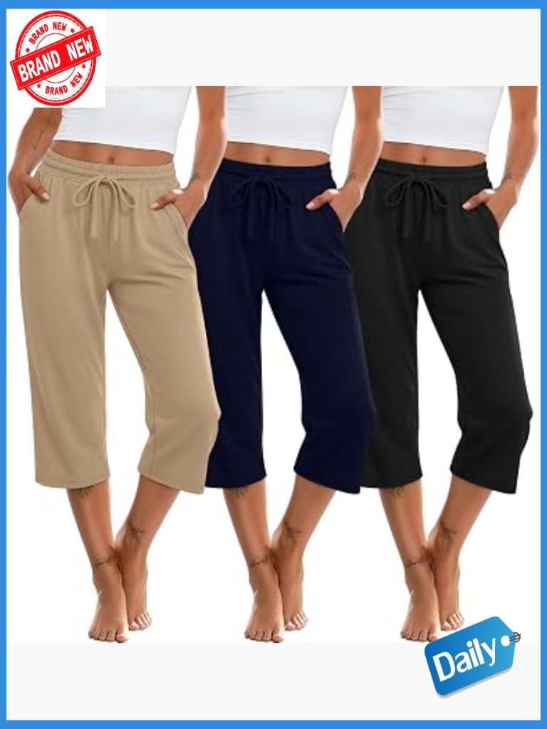 3 Pack Women's Wide Leg Cropped Sweatpants With Pockets